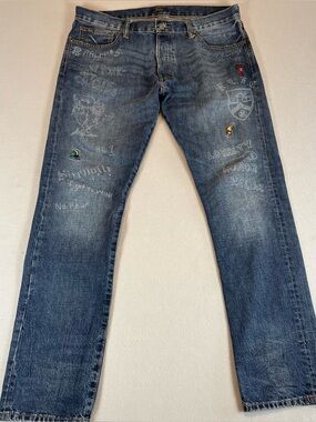 Polo Ralph Lauren Varick Slim Straight Scribble Graffiti Denim Jeans 36x34